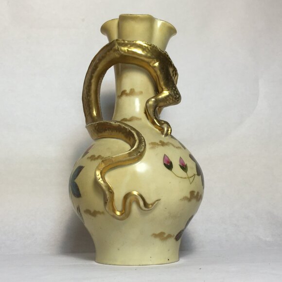 Victoria Carlsbad Art Nouveau Dragon Vase Gold and Floral Accents Please Read - Picture 5 of 15